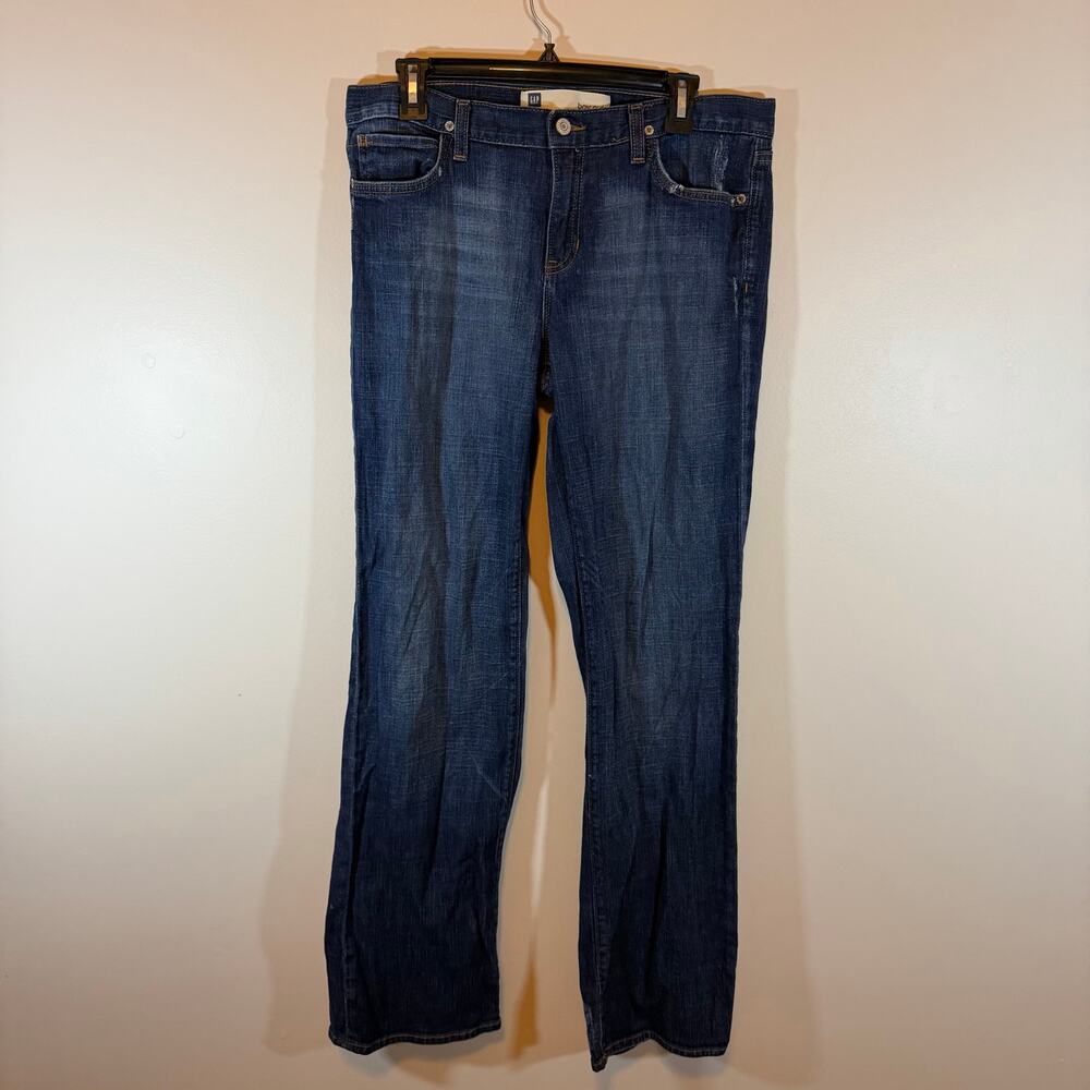 Gap Denim Boy Cut Stretch Dark Wash Blue Denim Womens 10 Long Casual Mid Rise
